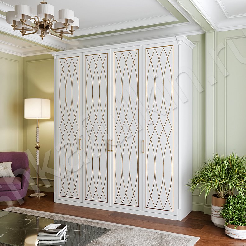 Распашной шкаф Кристиан Светлые Золото Белый Современный 4х створчатые Спальня Для вещей