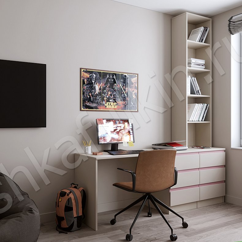 Детская Маргарита Коричневый Светлые Минимализм 4х створчатые Детская Для книг Для вещей 6