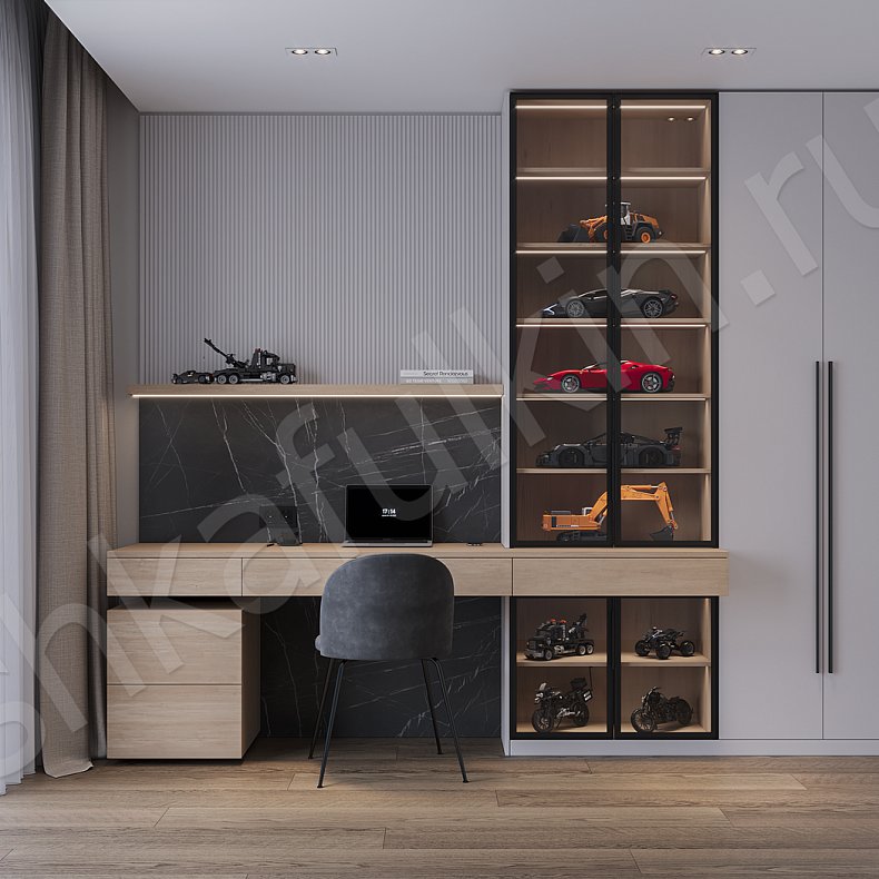 Изображение Кабинет Пейсли Серый Древесный Светлые Современный 2х створчатые Детская Для книг Для декора Для вещей 1