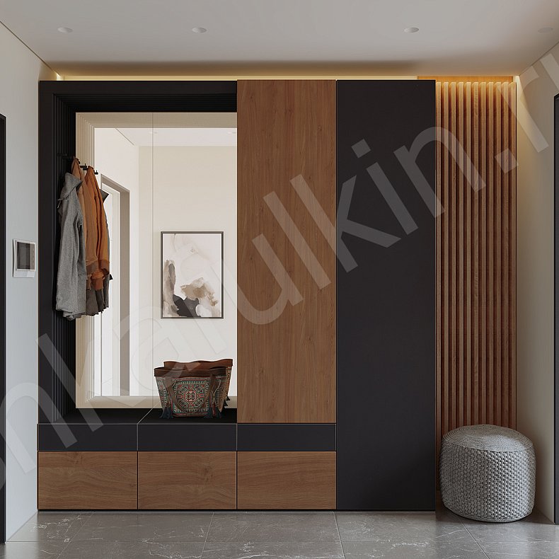 Изображение Прихожая Ника Темные Светлые Серый Коричневый Древесный Черный Белый Скандинавский 2х створчатые Прихожая Для вещей 1