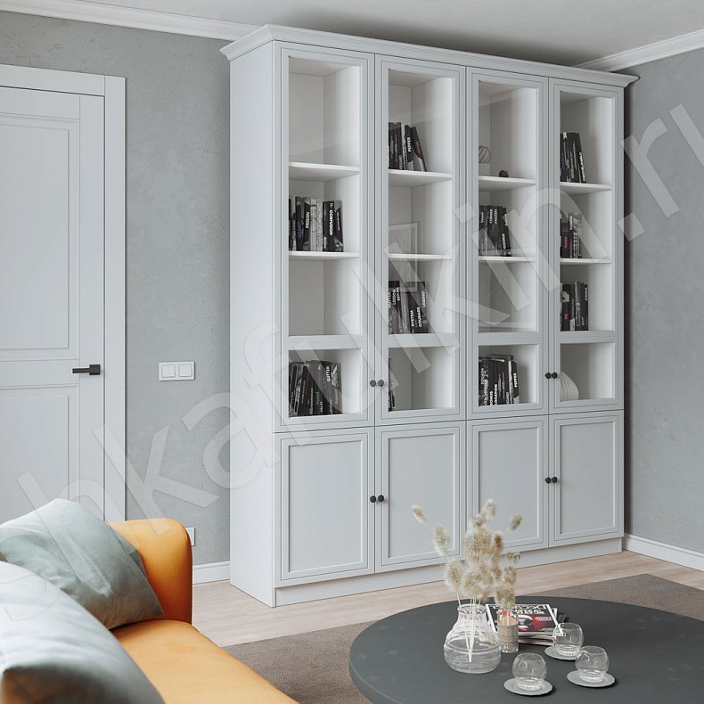 Шкаф-витрина Такс Белый Неоклассика 4х створчатые Гостиная Для посуды Для книг