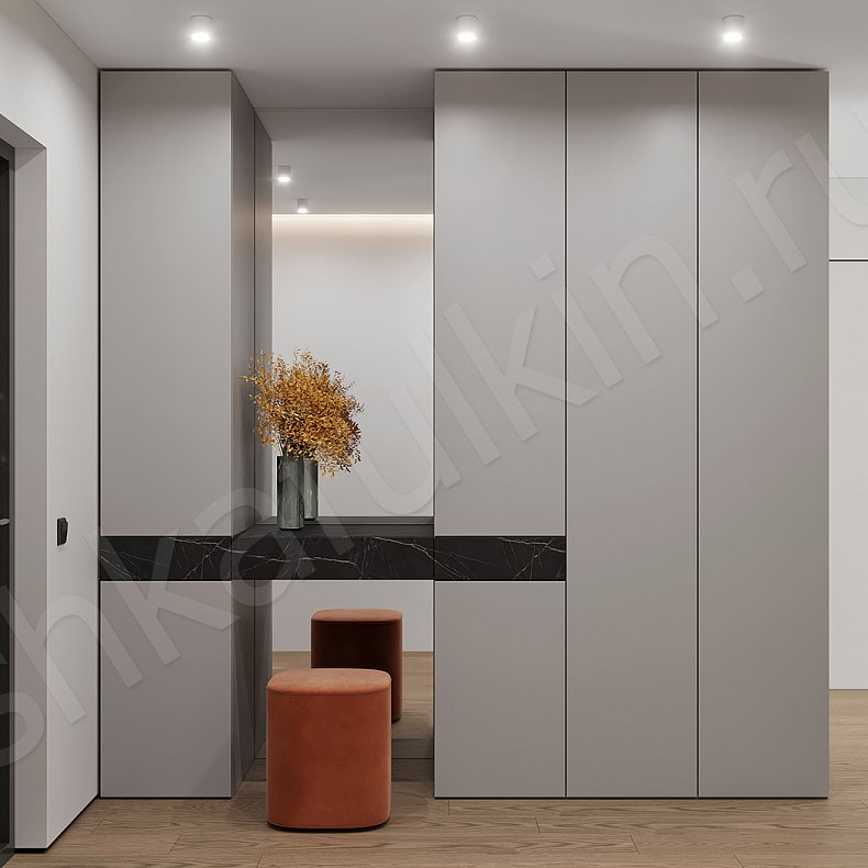 Прихожая Асами Серый Светлые Минимализм 4х створчатые Прихожая Для вещей