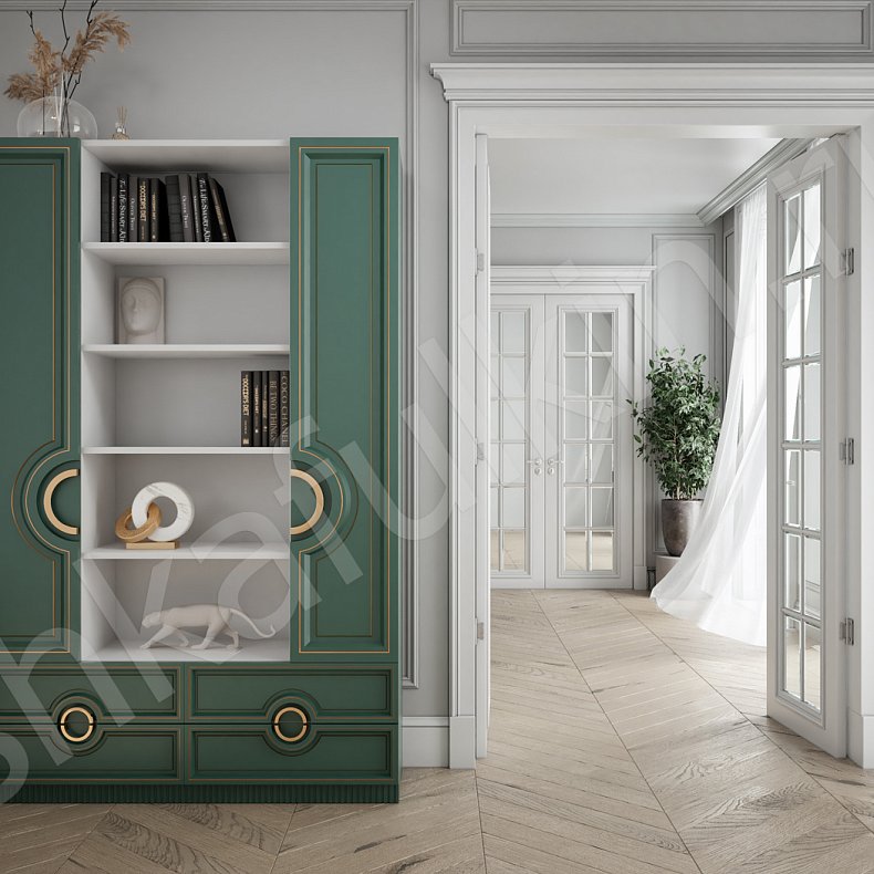 Изображение Гарнитур Лорен Белый Цветной Зеленый Золото Неоклассика 2х створчатые Спальня Для белья Для вещей 1