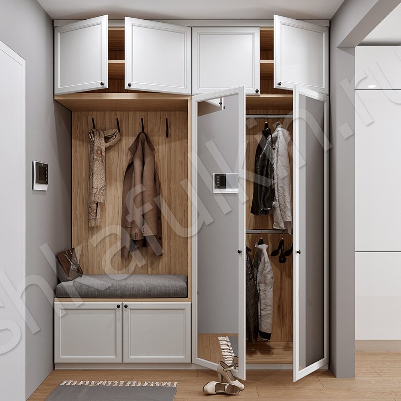 Изображение Прихожая Тринити Белый Цветной Светлые Зеленый Неоклассика 2х створчатые Прихожая Для вещей 8