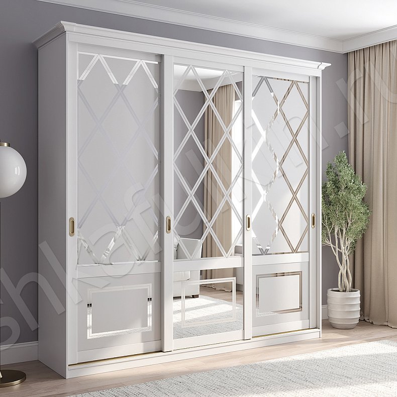 Шкаф-купе Александрия Лайт Белый Классика 3х створчатые Гостиная Для вещей