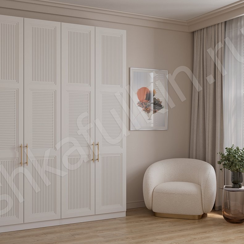 Шкаф Каспий Светлые Белый Современный 4х створчатые Гостиная Для вещей