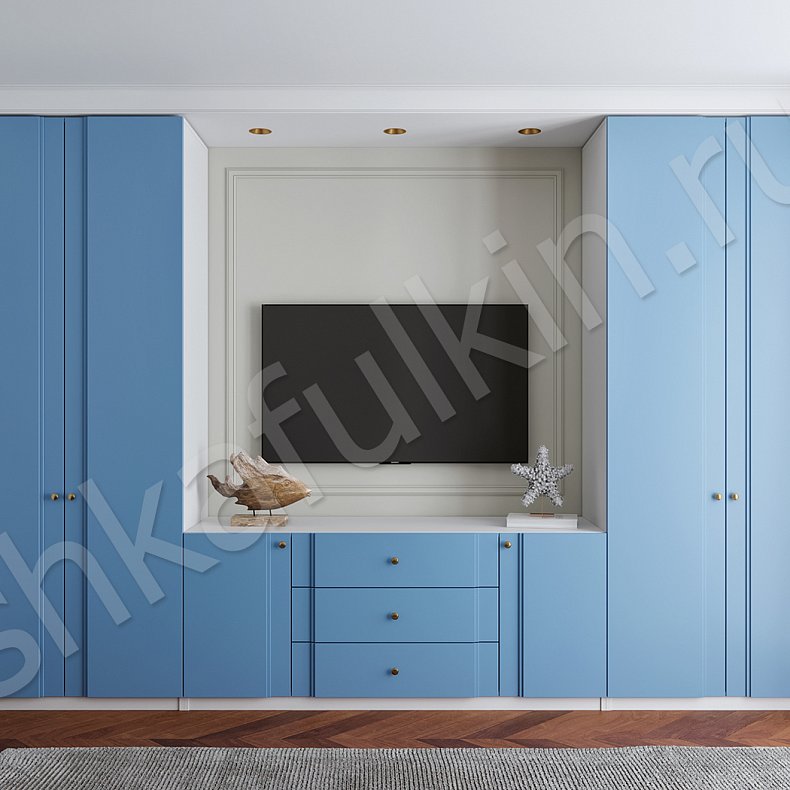 Гарнитур Лимассол Цветной Синий Светлые Современный 4х створчатые Спальня Для белья Для вещей 1