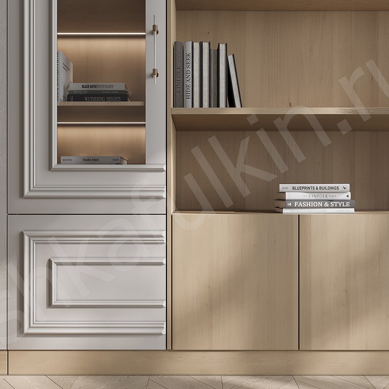 Изображение Шкаф-витрина Джорджия Светлые Древесный Коричневый Неоклассика 2х створчатые Гостиная Для книг Для декора 3