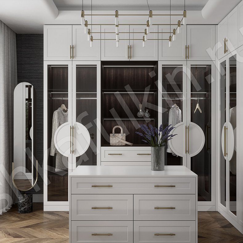 Гардеробная Омега Светлые Белый Неоклассика  Гардеробная Для вещей Для белья 1