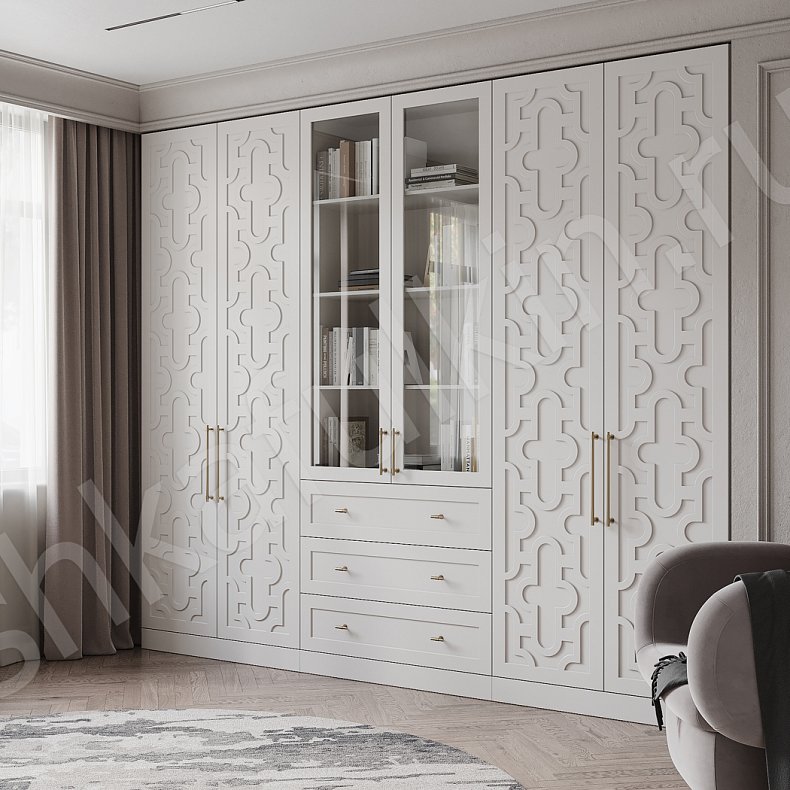 Изображение Стенка Барби Белый Светлые Неоклассика 6и створчатые Гостиная Для книг Для вещей 1