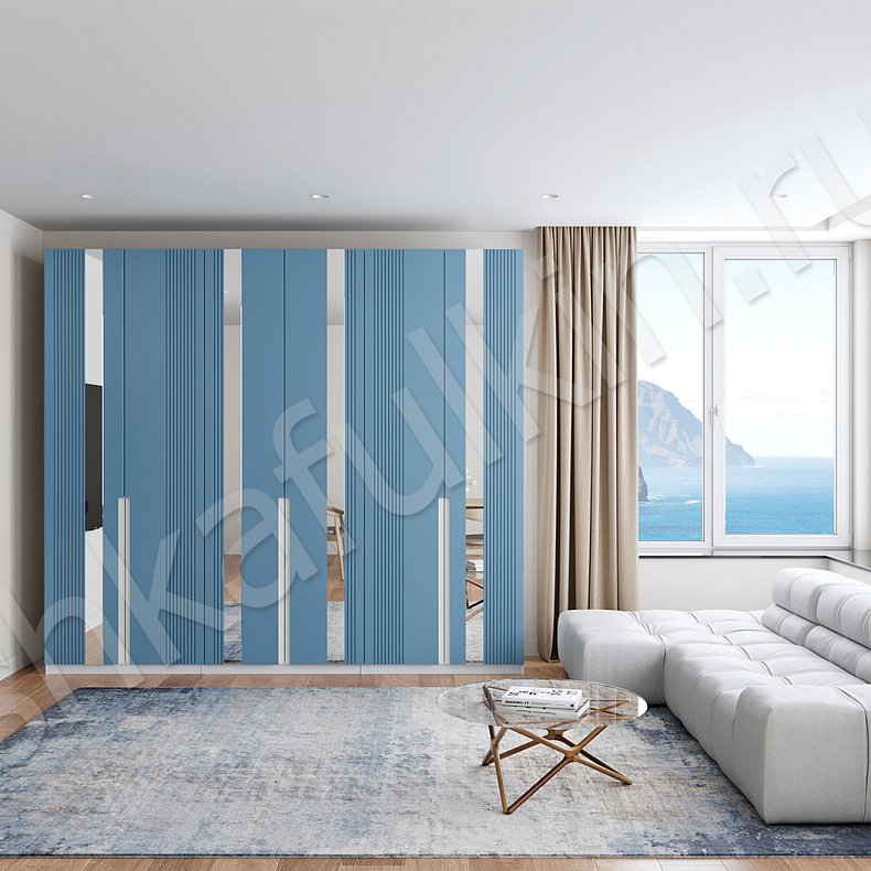 Изображение Шкаф Альгеро Цветной Синий Светлые Современный 6и створчатые Спальня Для вещей 4