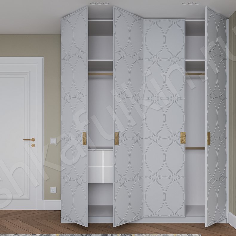 Гарнитур Арива Белый Розовый Светлые Неоклассика 4х створчатые Спальня Для белья 7