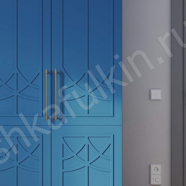 Шкаф Стефани Синий Неоклассика 4х створчатые Гостиная Для вещей 3