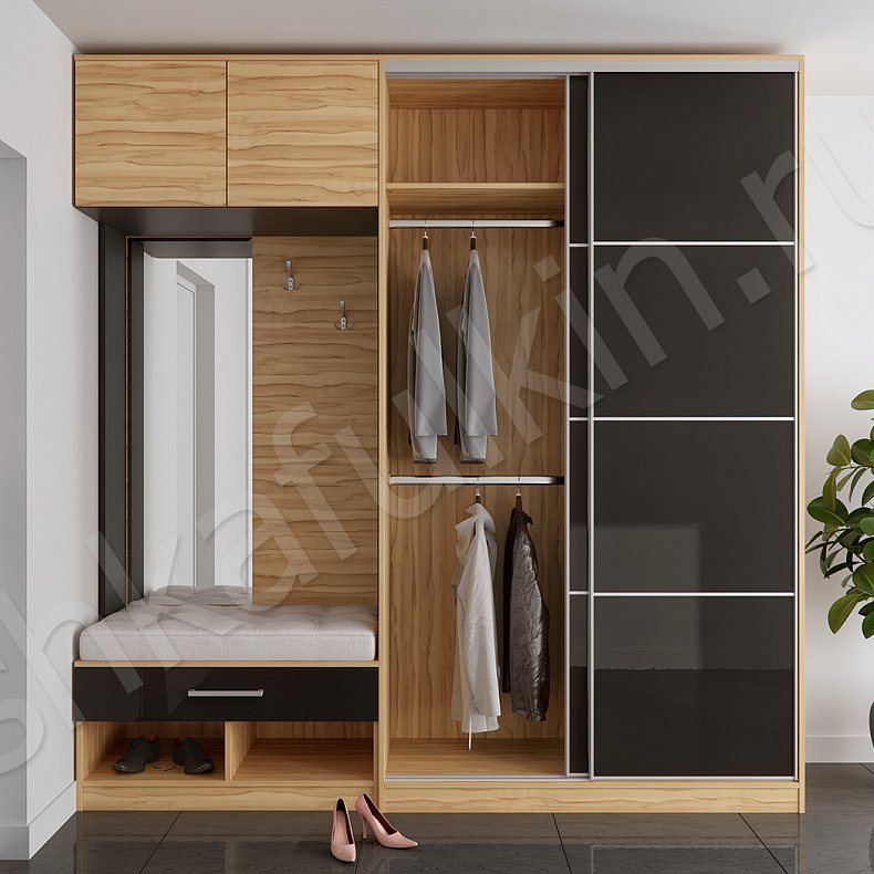 Изображение Прихожая Трио Черный Древесный Темные Минимализм 2х створчатые Прихожая Для вещей 2