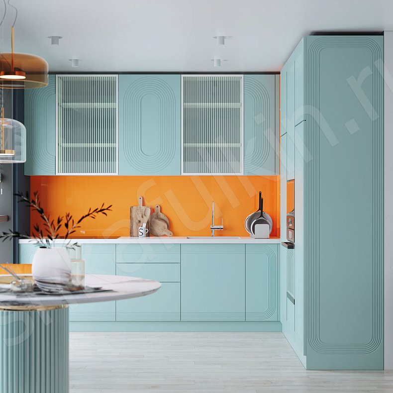 Кухня Дзен Цветной Синий Светлые Современный   Для посуды