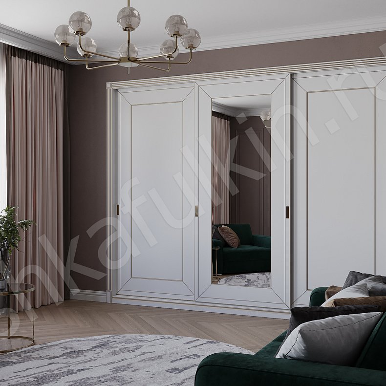 Шкаф-купе Родригес Белый Золото Светлые Классика 3х створчатые Гостиная Для вещей