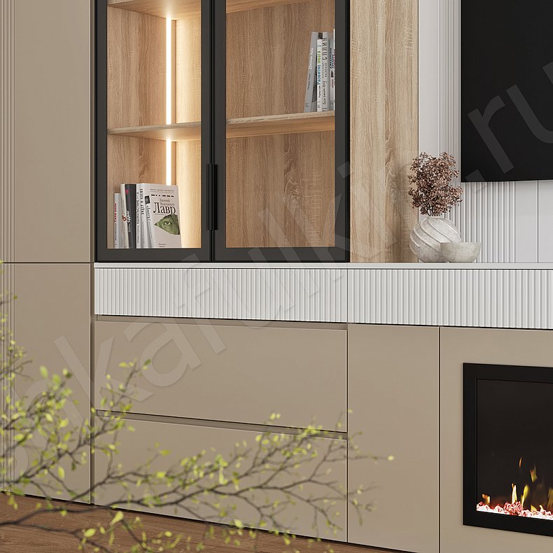 Изображение Гарнитур Айрис Коричневый Светлые Современный 6и створчатые Гостиная Для книг Под ТВ Для вещей 4