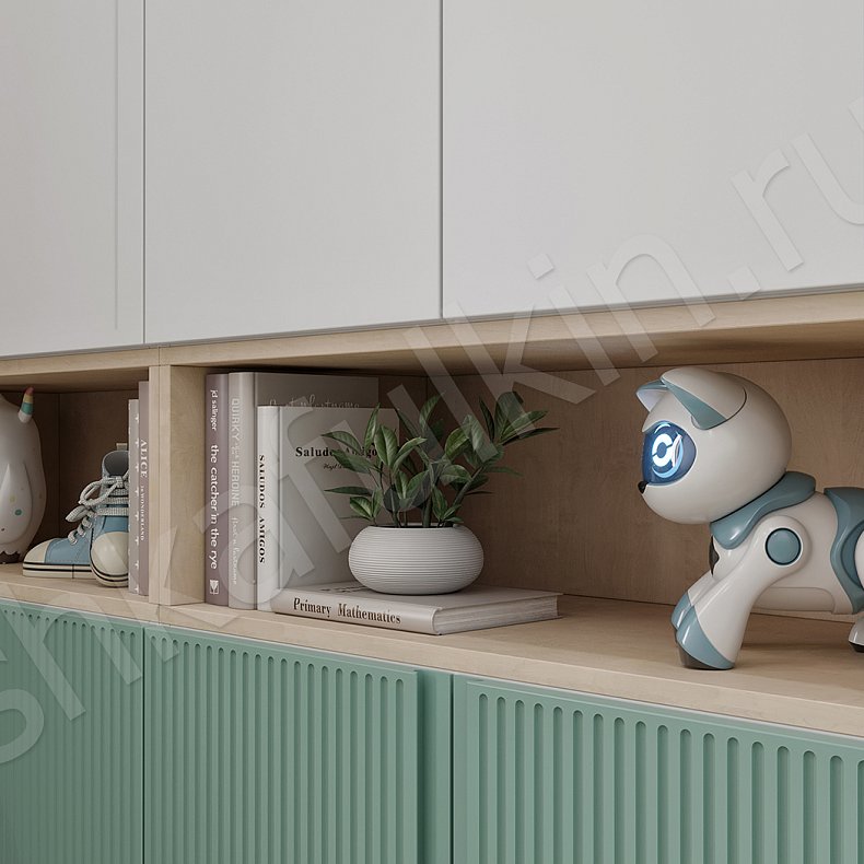 Детская Федерико Белый Цветной Светлые Зеленый Современный 4х створчатые Детская Для книг Для вещей 12