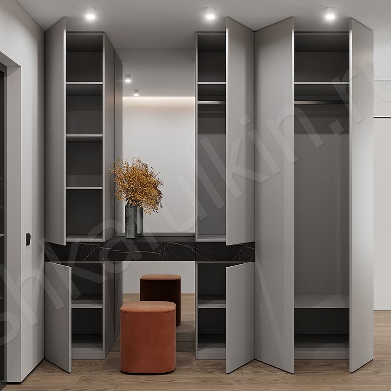 Изображение Прихожая Асами Серый Светлые Минимализм 4х створчатые Прихожая Для вещей 4