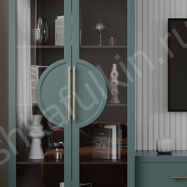 Изображение Стенка Омега Зеленый Темные Цветной Неоклассика 2х створчатые Гостиная Для вещей Для посуды Для декора Для книг 3