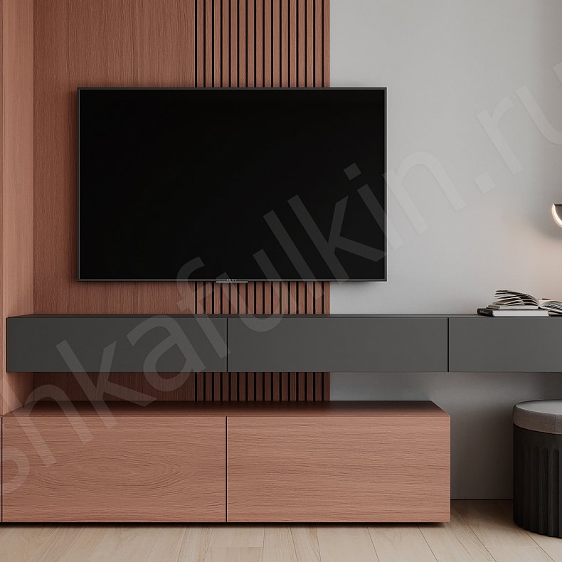 Изображение Стенка Виардо Древесный Темные Минимализм 2х створчатые Гостиная Для книг Под ТВ 4