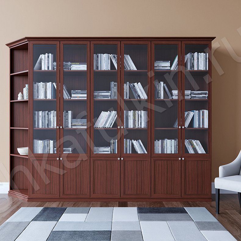 Стенка Мускат Древесный Темные Классика 6и створчатые Гостиная Для книг
