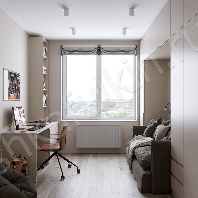 Детская Маргарита Коричневый Светлые Минимализм 4х створчатые Детская Для книг Для вещей 3