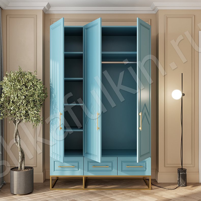 Изображение Шкаф Квинни 3 двери Цветной Серый Синий Светлые Современный 3х створчатые Гостиная Для вещей 6