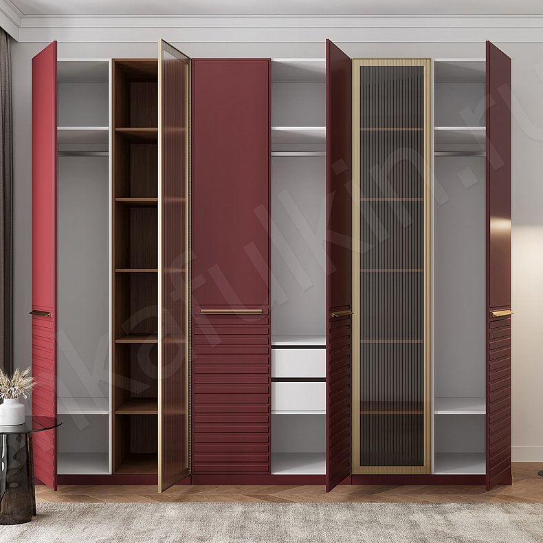 Изображение Шкаф Бургунди Черный Цветной Красный Темные Модерн 6и створчатые Гостиная Для декора Для вещей 10