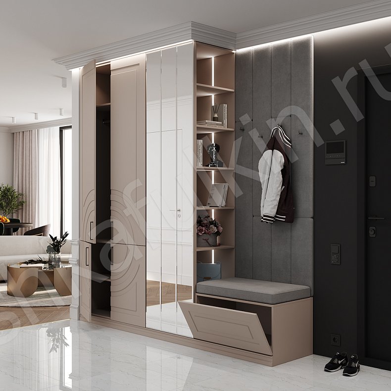 Прихожая Линдор Белый Коричневый Светлые Неоклассика 2х створчатые Прихожая Для вещей 5