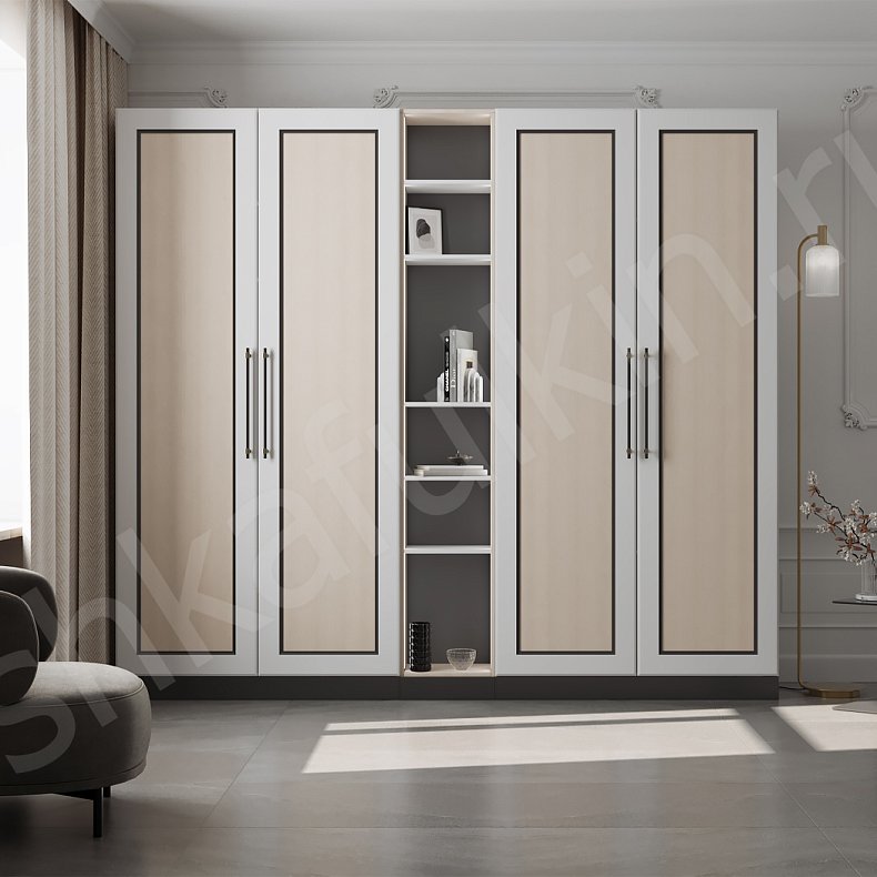 Изображение Шкаф Доминго Светлые Древесный Белый Современный 4х створчатые Гостиная Для вещей 1