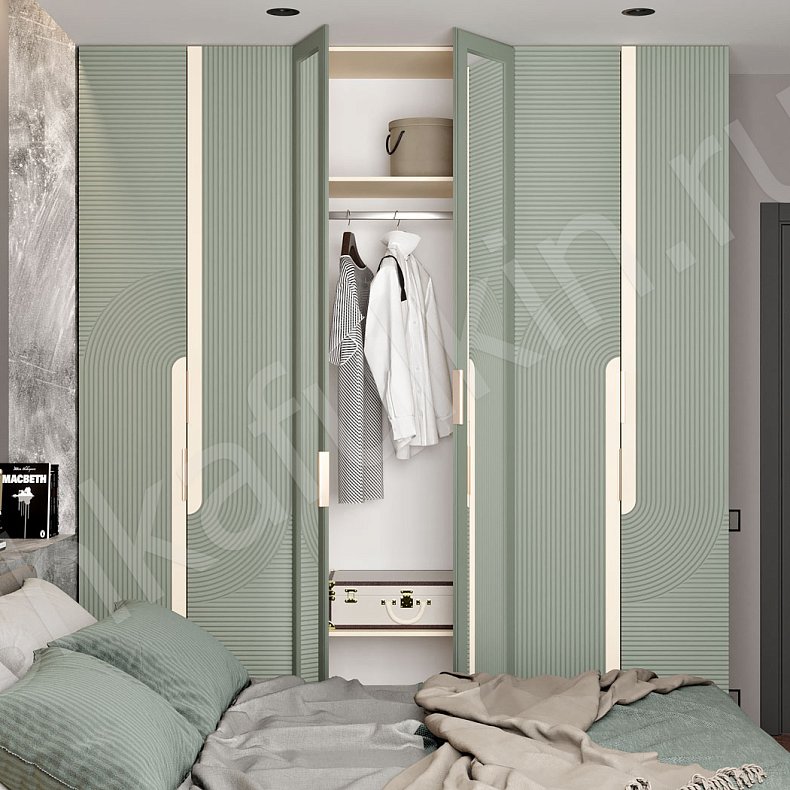 Шкаф Зингер Белый Цветной Светлые Зеленый Современный 6и створчатые Спальня Для вещей 13