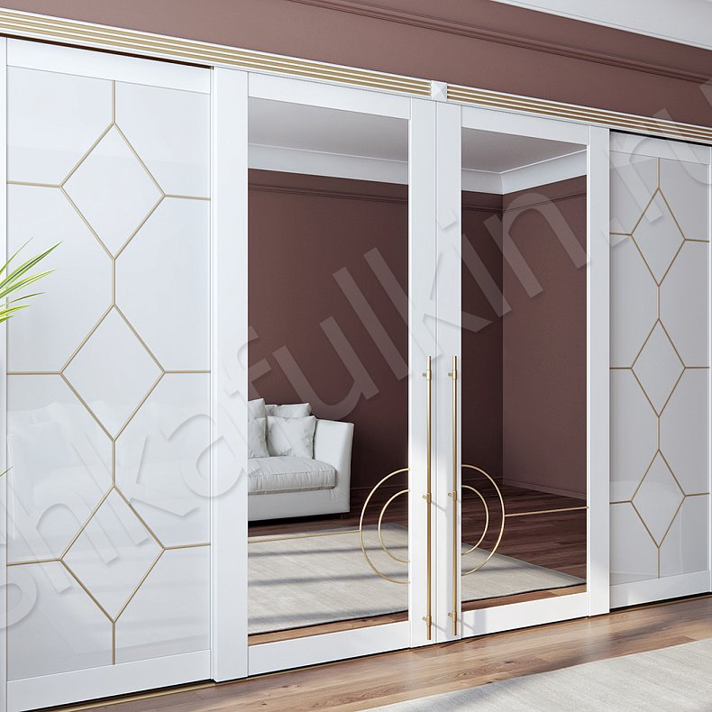 Встроенный шкаф-купе Диана Белый Золото Классика 4х створчатые Спальня Для вещей 4