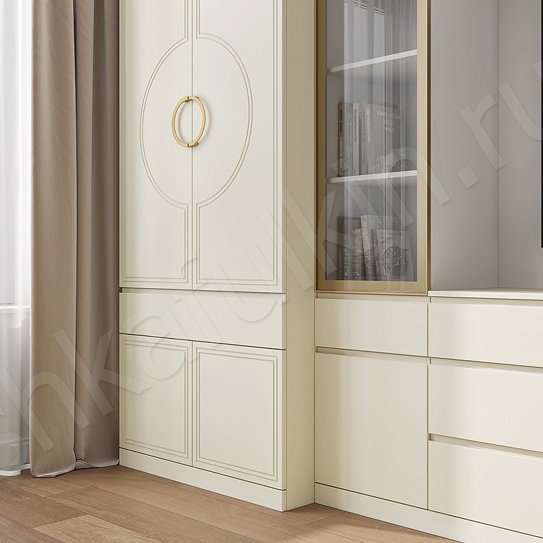 Изображение Стенка Эллада Светлые Белый Неоклассика 2х створчатые Гостиная Для вещей Под ТВ Для посуды Для декора Для книг 2