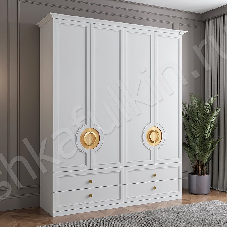 Шкаф Феллини Светлые Белый Неоклассика 4х створчатые Гостиная Для вещей