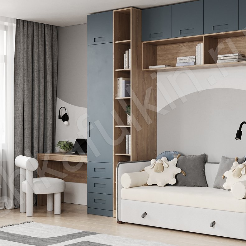 Изображение Детская Самсон Синий Древесный Минимализм 6и створчатые Детская Для вещей Для книг 2