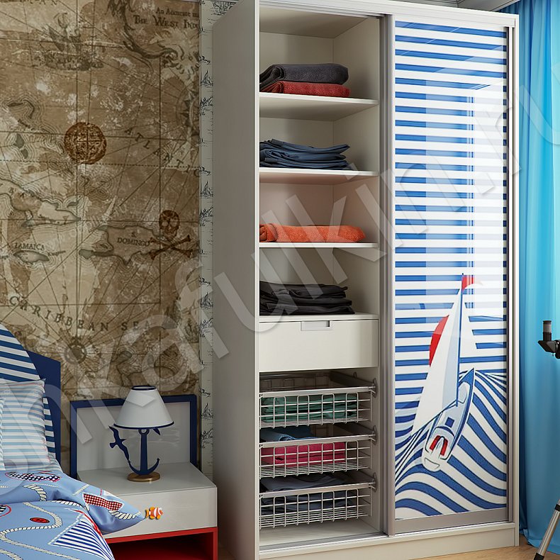Изображение Корпусный шкаф-купе Полундра Светлые Цветной Белый Современный 2х створчатые Детская Для вещей 3