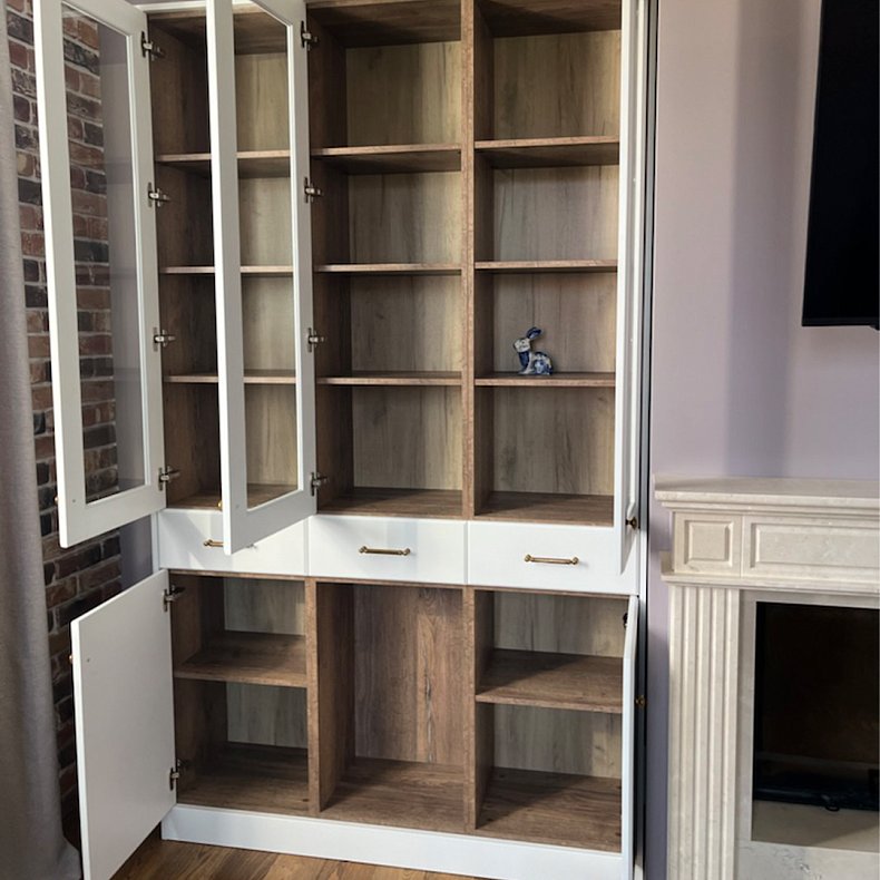 Книжный шкаф Антида Светлые Серый Классика 4х створчатые Гостиная Для книг 10