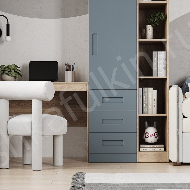 Изображение Детская Самсон Синий Древесный Минимализм 6и створчатые Детская Для вещей Для книг 3