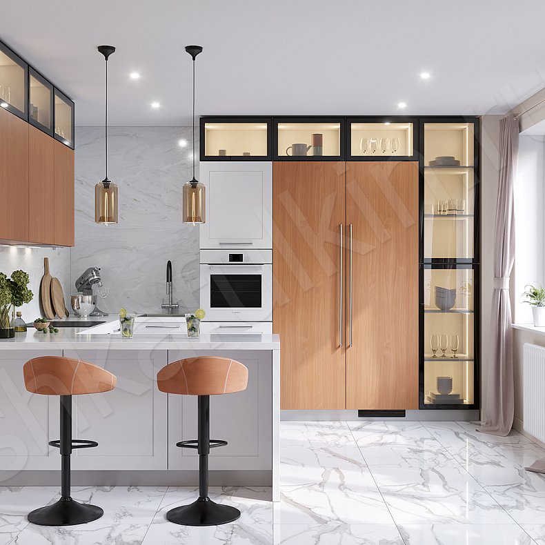 Кухня Аркобалена Светлые Белый Цветной Древесный Неоклассика   Для декора Для посуды