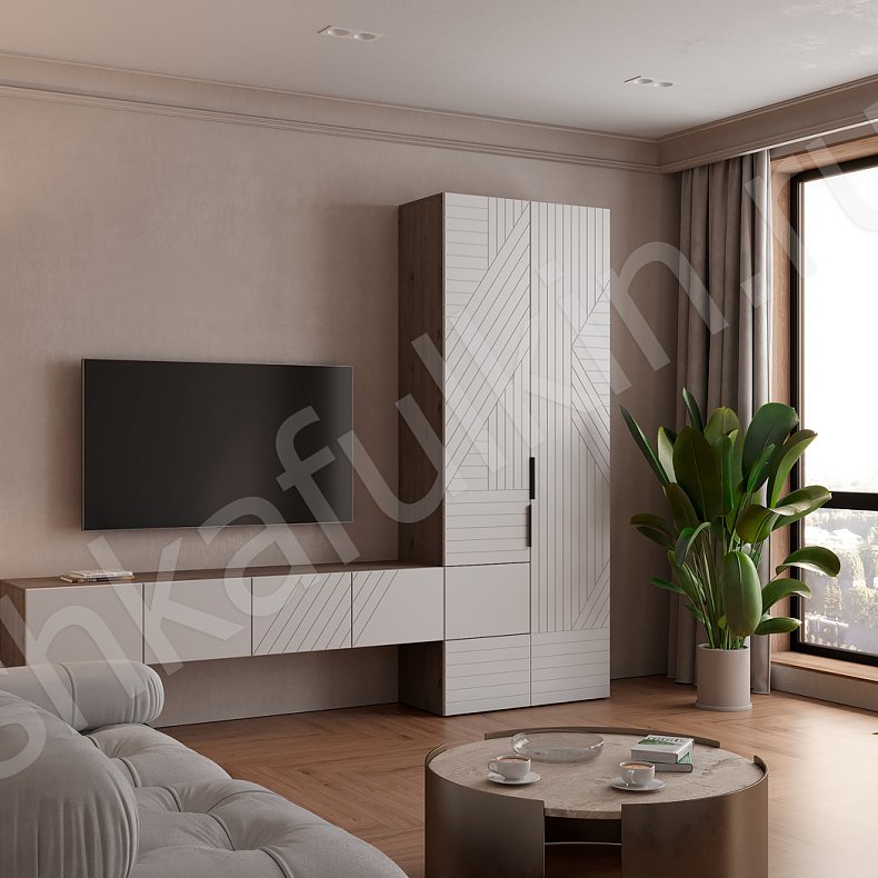 Стенка Салли Светлые Белый Современный 2х створчатые Гостиная Для вещей Под ТВ