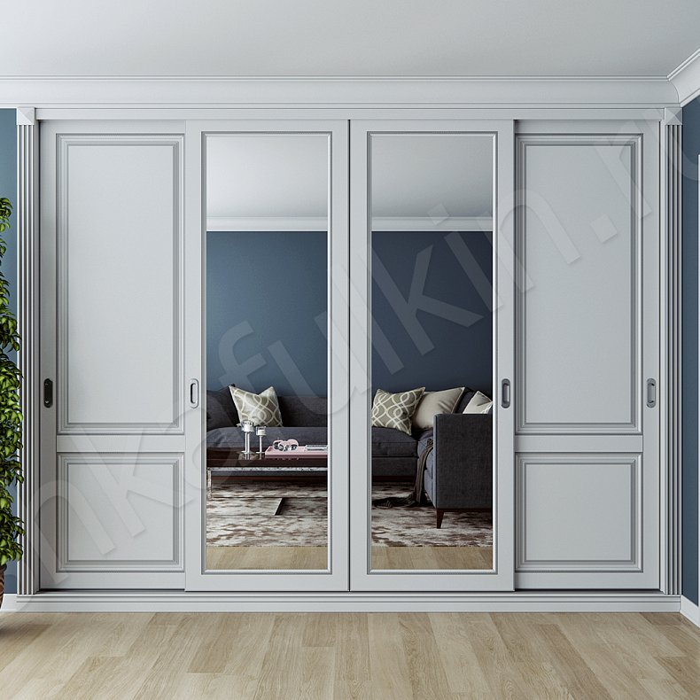 Шкаф-купе Монблан Белый Светлые Серый Классика 4х створчатые Спальня Для вещей 3