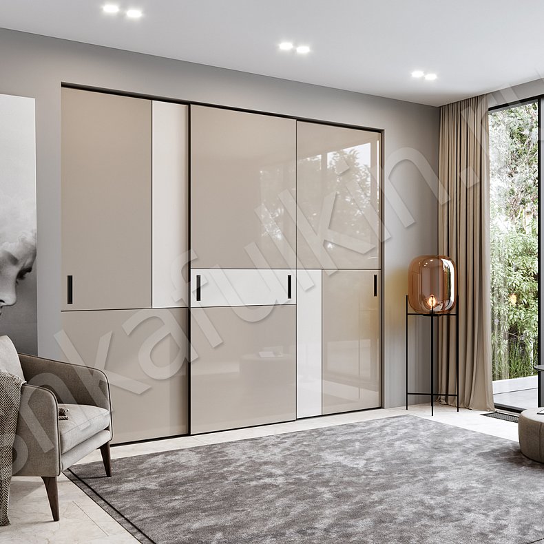 Изображение Встроенный шкаф-купе Диего Коричневый Светлые Хай-тек 3х створчатые Гостиная Для вещей 2