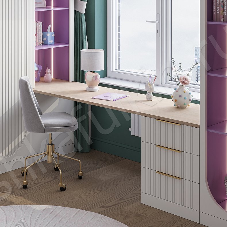 Изображение Гарнитур Скаволлини Светлые Розовый Белый Современный 3х створчатые Детская Для вещей Для декора Для книг Для белья 5