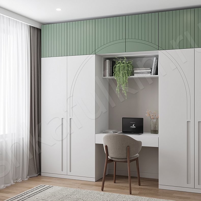 Гарнитур Эмеральд Белый Современный 2х створчатые Детская Для вещей Для книг