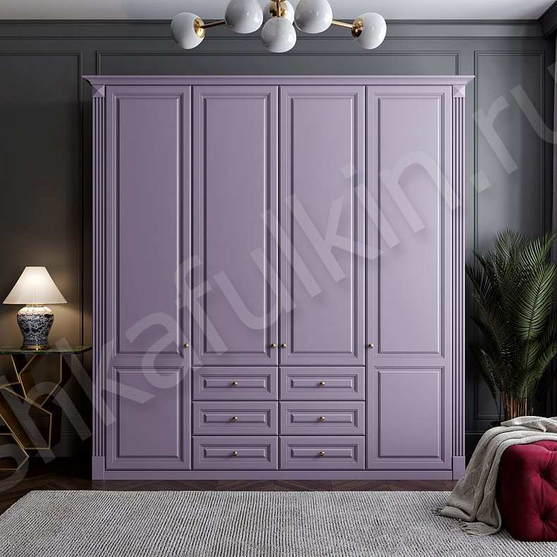 Шкаф Леонардо Белый Цветной Розовый Светлые Классика 4х створчатые Гостиная Для белья Для вещей 2