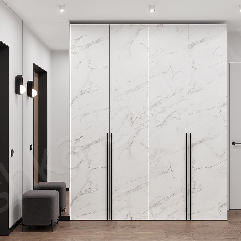 Шкаф в прихожую Каррара Светлые Белый Современный 4х створчатые Прихожая Для вещей