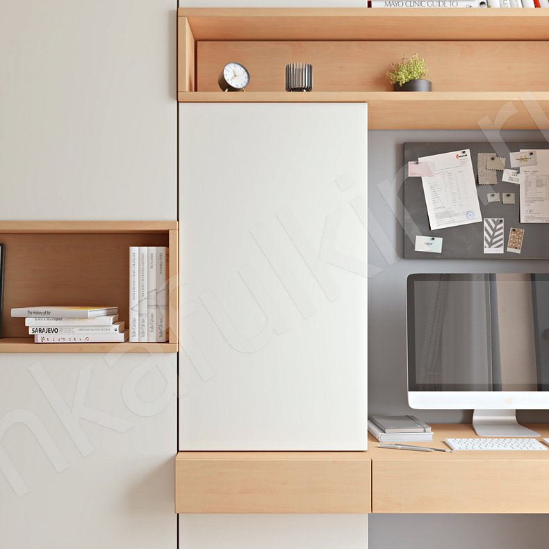 Изображение Шкаф с рабочей зоной Джамбо Светлые Белый Черный Древесный Серый Темные Скандинавский 3х створчатые Спальня Для книг Для декора Для вещей 12