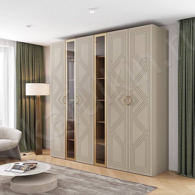 Шкаф Палермо Светлые Коричневый Современный 6и створчатые Гостиная Для вещей Для декора Для книг Для белья