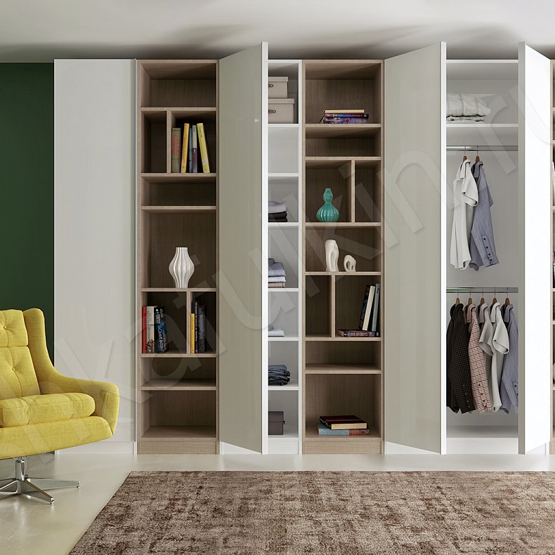 Изображение Корпусный распашной шкаф Белла Светлые Белый Современный 4х створчатые Гостиная Для вещей Для книг 1